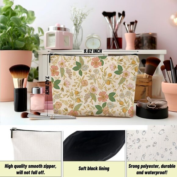 2pcs Aesthetic Floral Makeup Bags for Women, Cute Flower Aesthetic Cosmetic Bag, - Picture 4 of 6